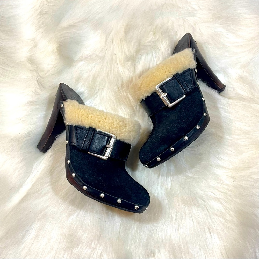Michael Kors Women’s Black Suede Faux Fur Clogs